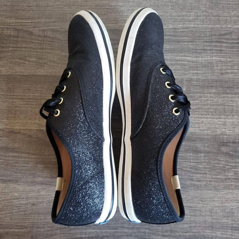 Keds x Kate Spade Champion Glitter Sneaker Shoes Satin Lace Black Sz Women's 5.5